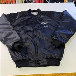 Vintage Cardinal Square Dancing Studio Black Satin Bomber Jacket